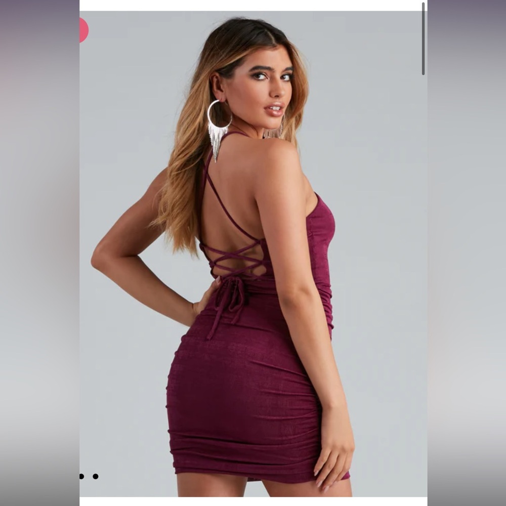 Plum Magenta Cocktail Dress Halter Mini Dress